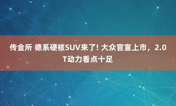 传金所 德系硬核SUV来了! 大众官宣上市，2.0T动力看点十足